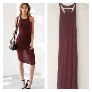 UO Ribbed Knit Midi Dress in Burgundy